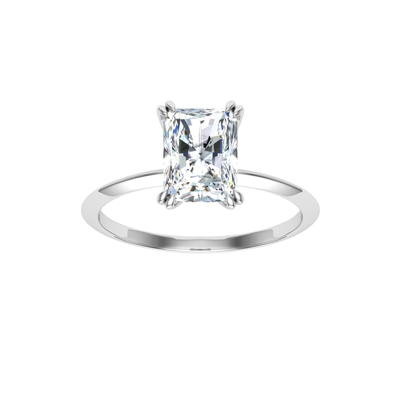 Moonstone Double Claw Radiant Moissanite Engagement Ring White Gold
